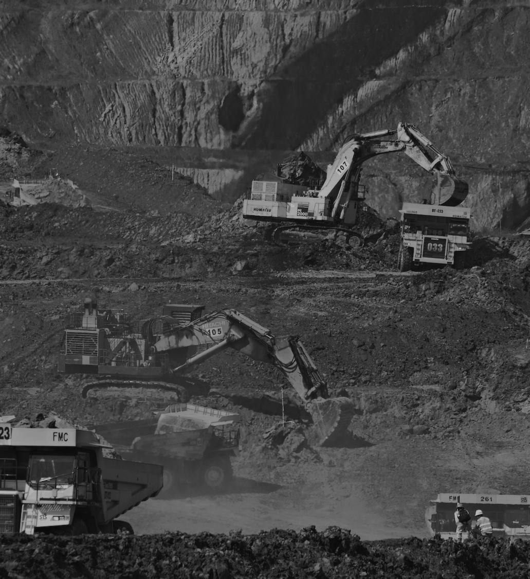 Excavators performing civil works on site